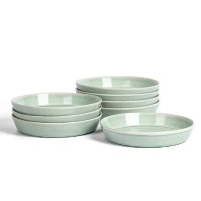Stone Lain Claire Stoneware 8-piece Pasta Bowl Set In Green