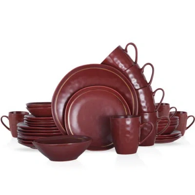 Stone Lain Clara Porcelain 32-piece Dinnerware Set In Burgundy
