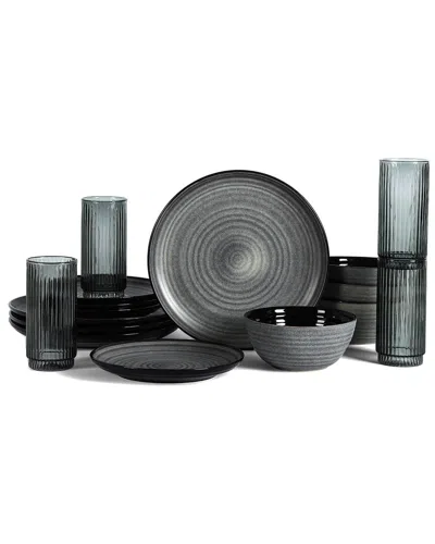 Stone Lain Dua 16pc Stoneware Dinnerware Set With Borosilicate Glass