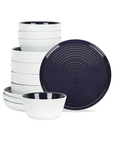 Stone Lain Elica 12pc Navy/white Stoneware Dinnerware Set In Blue