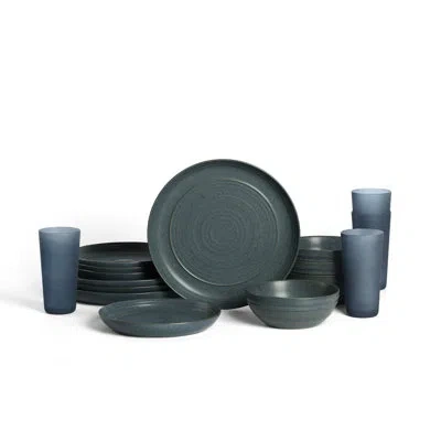 Stone Lain Elio 16-piece Stoneware Dinnerware And Glass Drinkware Set In Blue