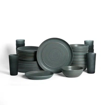 Stone Lain Elio 32-piece Stoneware Dinnerware And Glass Drinkware Set In Green