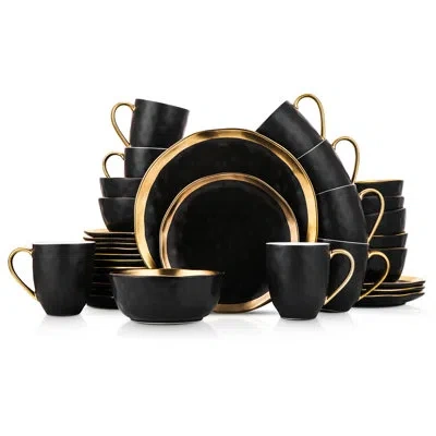 Stone Lain Florian 32-piece Dinnerware Set Porcelain In Black