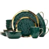 Stone Lain Florian Porcelain 16-piece Dinnerware Set In Green