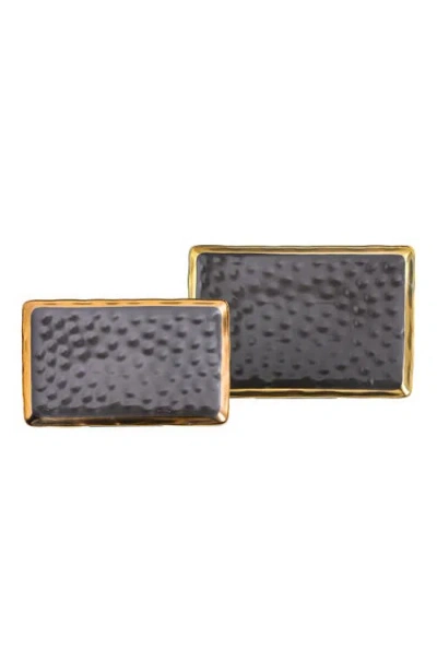 Stone Lain Florian Porcelain 2-piece Serving Rectangular Plate Set In Black