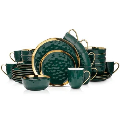 Stone Lain Florian Porcelain 32-piece Dinnerware Set In Green