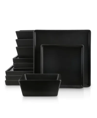 Stone Lain Grace Square Stoneware 12 Pc. Dinnerware Set, Service For 4 In Black