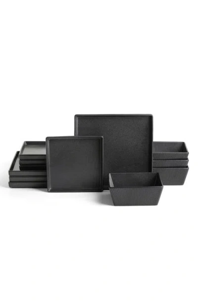Stone Lain Grace Ribbed Stoneware 12-piece Dinnerware Set In Black