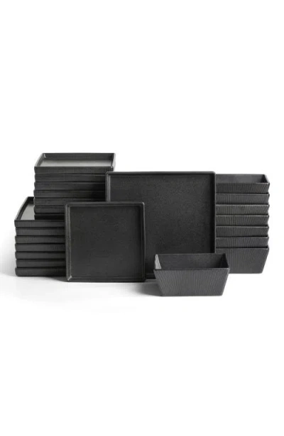 Stone Lain Grace Ribbed Stoneware 24-piece Dinnerware Set In Black