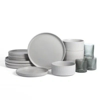 Stone Lain Haven 16-piece Dinnerware Set Stoneware, Borosilicate Glass In Gray
