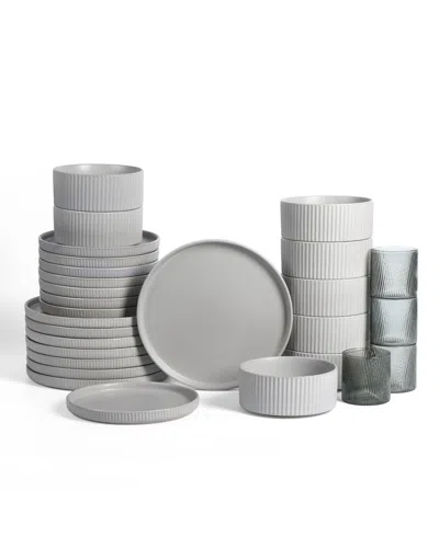 Stone Lain Haven 32 Pc. Dinnerware & Glassware Set, Service For 8 In Gray