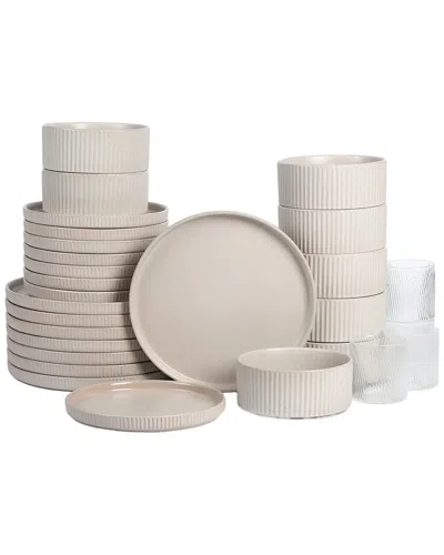 Stone Lain Haven 32pc Stoneware Dinnerware Set With Borosilicate Glass