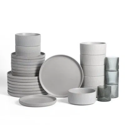 Stone Lain Haven 32-piece Dinnerware Set Stoneware, Borosilicate Glass In Gray