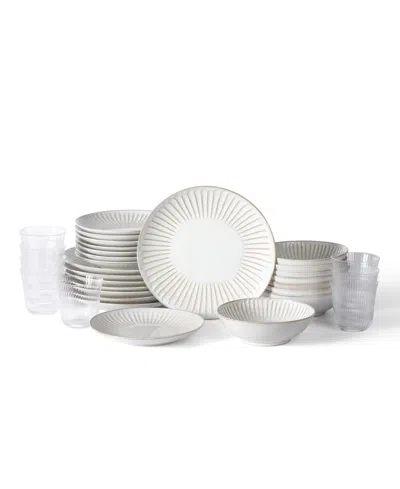 Stone Lain Linea 32 Pc. Dinnerware & Glassware Set, Service For 8 In White