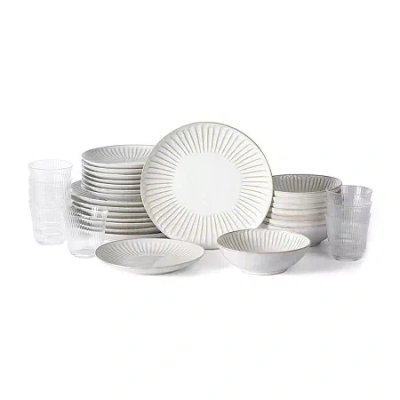 Stone Lain Linea 8-pc. Stoneware Dinnerware Set In White