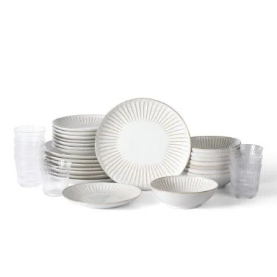 Stone Lain Linea Stoneware 32-piece Dinnerware Set With Glasses In White