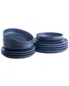 Stone Lain Macchio 12pc Blue Matte Stoneware Dinnerware Set In Blue