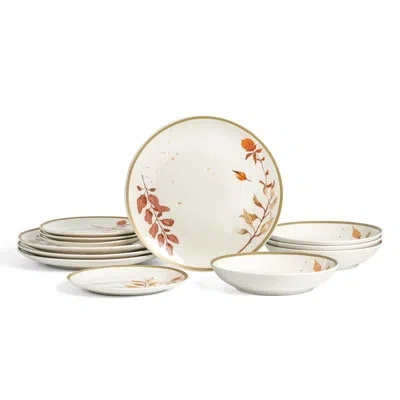 Stone Lain Maple 12-piece Dinnerware Set Porcelain In White
