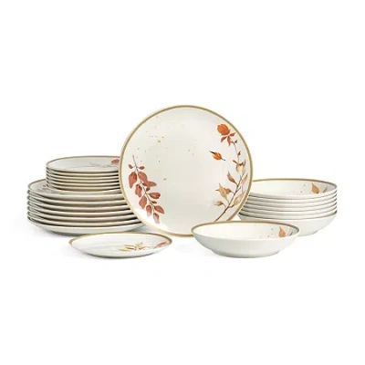 Stone Lain Maple 24-pc. Porcelain Dinnerware Set In White
