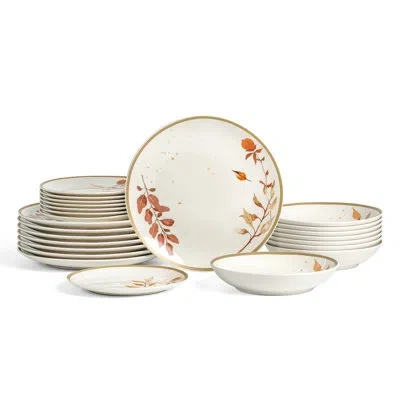 Stone Lain Maple 24-piece Dinnerware Set Porcelain In White