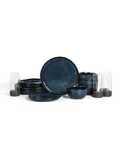 Stone Lain Mirella 16 Pc. Dinnerware & Glassware Set, Service For 4 In Blue