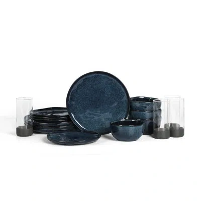 Stone Lain Mirella 16-piece Dinnerware Set Stoneware, Borosilicate Glass In Blue
