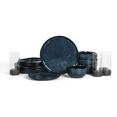 Stone Lain Mirella Stoneware 16-piece Dinnerware Set With Glasses In Blue