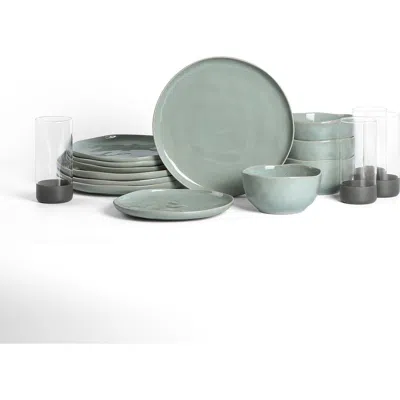 Stone Lain Mirella Stoneware 16-piece Dinnerware Set With Glasses In Green
