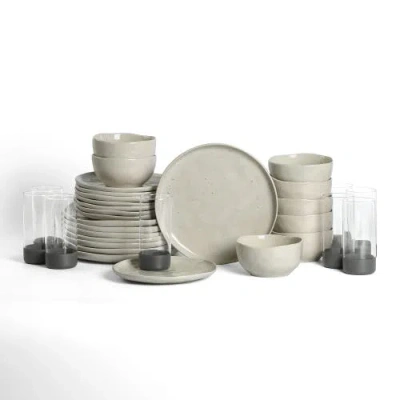 Stone Lain Mirella Stoneware 32-piece Dinnerware Set With Glasses In White