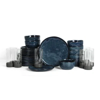 Stone Lain Mirella Stoneware 32-piece Dinnerware Set With Glasses In Blue