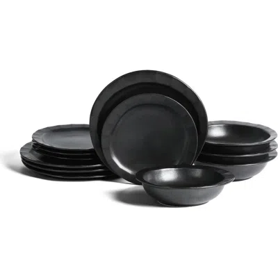 Stone Lain Oasis Stoneware 12-piece Dinnerware Set In Black