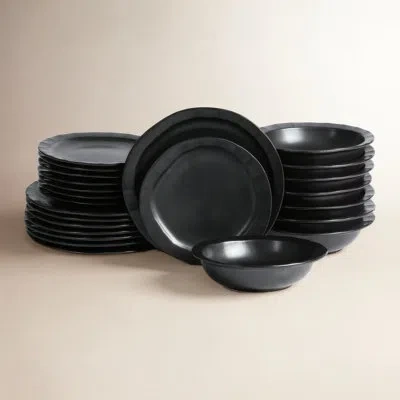 Stone Lain Oasis Stoneware 24 Piece Dinnerware Dish Set, Service For 8, Black