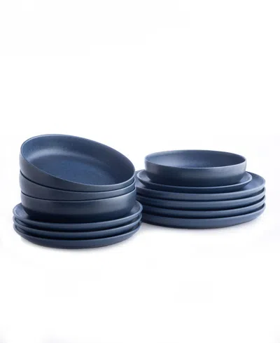 Stone Lain Porto By  Macchio Stoneware 12 Pc. Dinnerware Set, Service For 4 In Blue Matte