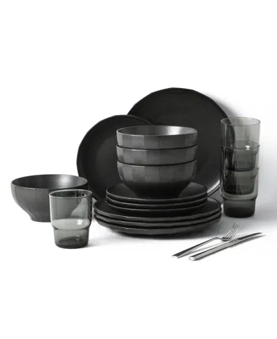 Stone Lain Rio 16 Pc. Dinnerware & Glassware Set, Service For 4 In Black