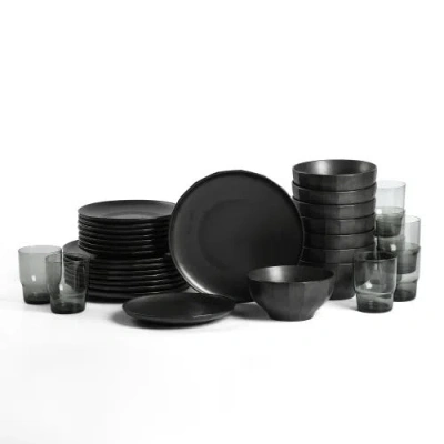 Stone Lain Rio Stoneware 32-piece Dinnerware Set With Glasses In Black