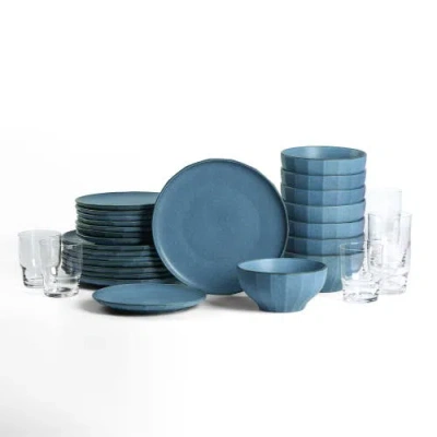 Stone Lain Rio Stoneware 32-piece Dinnerware Set With Glasses In Blue