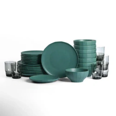 Stone Lain Rio Stoneware 32-piece Dinnerware Set With Glasses In Green