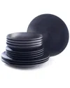 Stone Lain Semplice 12pc Black Matte Stoneware Dinnerware Set In Black