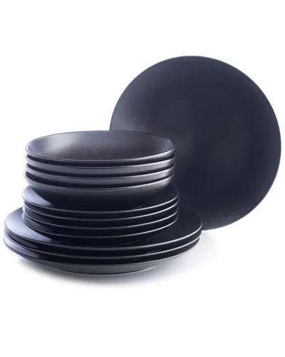 Stone Lain Semplice 12pc Black Matte Stoneware Dinnerware Set