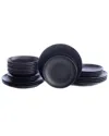 Stone Lain Semplice 24pc Black Matte Stoneware Dinnerware Set In Black