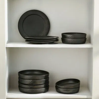 Stone Lain Senso 12-piece Dinnerware Set New Bone China In Black