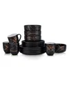 Stone Lain Zora 16 Pc. Dinnerware Set, Service For 4 In Black And Gold