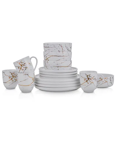 Stone Lain Zora 16 Pc. Dinnerware Set, Service For 4 In White And Gold