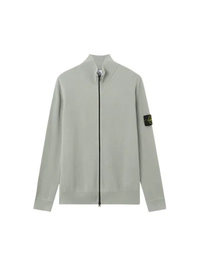 Stone Men's Regular Fit High Collar Sweatshirt With Double-zip Closure In Green