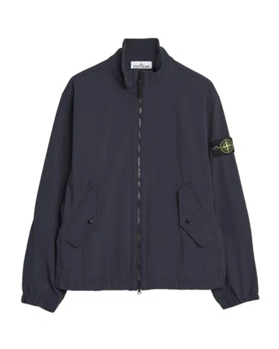 Stone Regular Fit Jacket With Rigid Collar In Blue