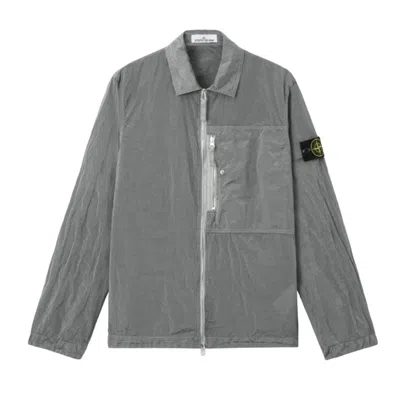 Stone Regular Fit Overshirt With Zippered Chest Pocket In Gray