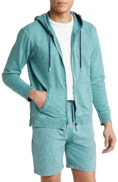 Stone Rose Acid Wash Zip Front Fleece Hoodie In Blue