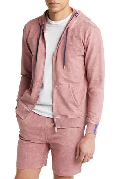 Stone Rose Acid Wash Zip Front Fleece Hoodie In Pink