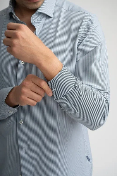 Stone Rose Apex Estate Microstripe Ls Shirt In Blue