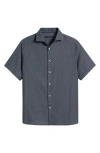Stone Rose Artisanal Trim Fit Floral Geo Print Short Sleeve Cotton & Lyocell Button-up Shirt In Dark Navy